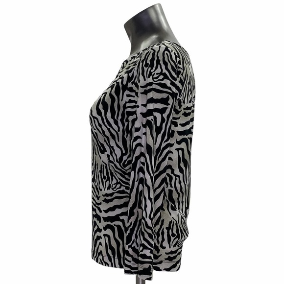BLACK Tan Zebra Print Long Sleeve Boat Neck Top - Picture 3 of 11